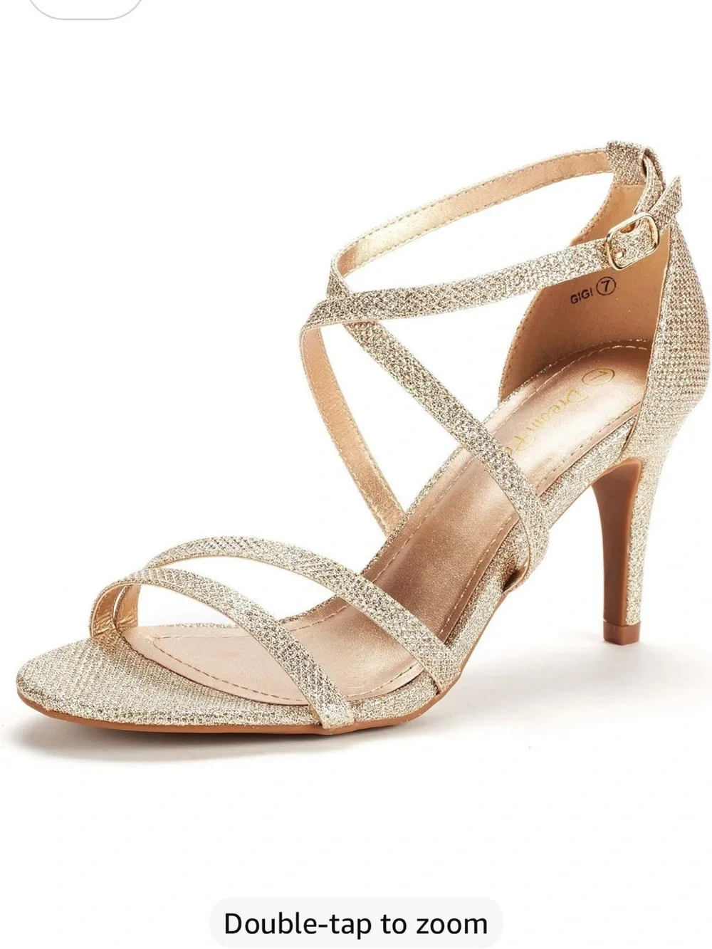 Strappy Glitter Ankle-Wrap Heels in Champagne